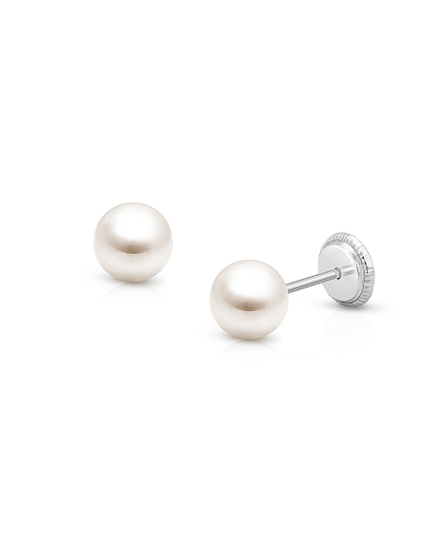 5mm Pearl Studs, Christening/Baptism Baby/Children&#039;s Earrings, Screw Back - 14K White Gold