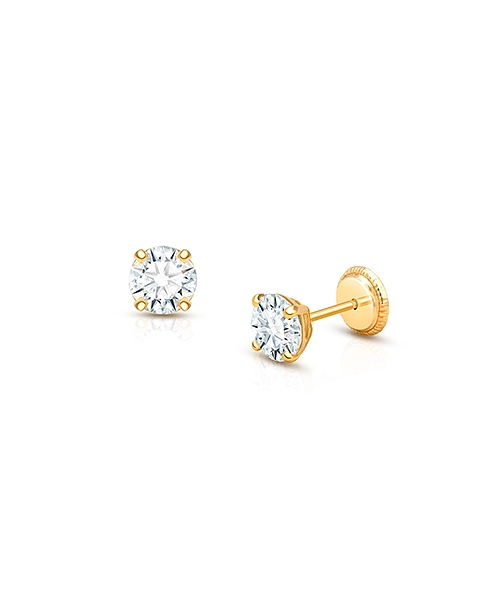 5mm CZ Round Studs, Mother&#039;s Earrings, Screw Back - 14K Gold