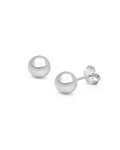 6mm Classic Round Studs, Teen&#039;s Earrings, Friction Back - 14K White Gold
