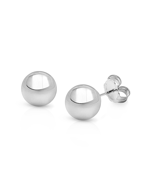 8mm Classic Round Studs, Teen&#039;s Earrings, Friction Back - 14K White Gold
