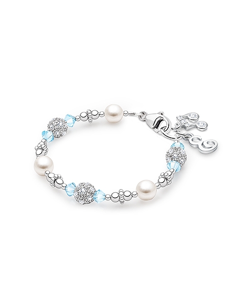 Birthstone, Baby/Children&#039;s Beaded Bracelet for Girls (All 12 Birthstones Avail) - Sterling Silver