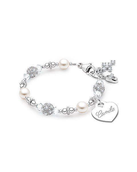 Birthstone Bracelet for Girls Christening/Baptism with Engraved Heart