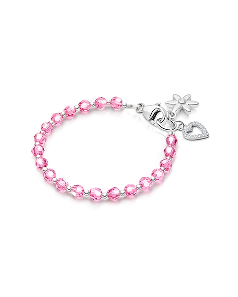Birthstone Crystal, Baby/Children’s Beaded Bracelet for Girls (All 12 Birthstones Avail) - Sterling Silver