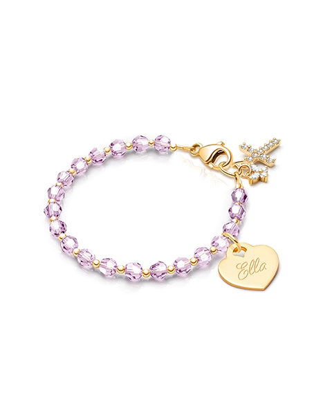Personalized Teen&#039;s Birthstone Crystal Bracelet for Girls in the Month of january/february/march/april/may/june/july/august/september/october/november/december made with Solid 14K Gold