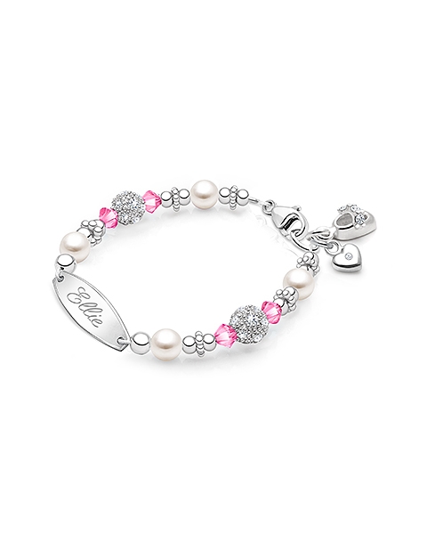 Birthstone, Baby/Children&#039;s Engraved Bracelet for Girls (All 12 Birthstones Avail) - Sterling Silver