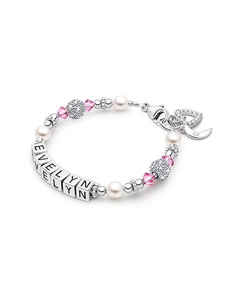 Birthstone, Baby/Children&#039;s Name Bracelet for Girls (All 12 Birthstones Avail) - Sterling Silver