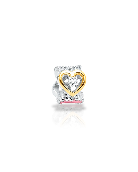 Blessed &amp; Loved, 2-Tone Sterling Silver and Clear CZ Hearts Rondel - Children&#039;s Adoré™ Charm