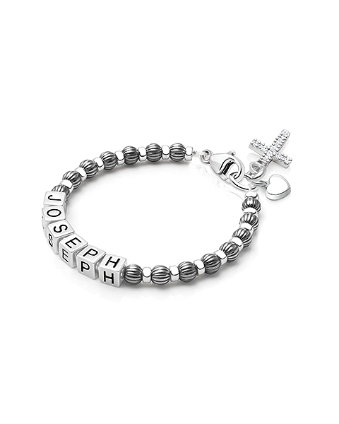 Boy&#039;s Oxidized Silver Baby/Children&#039;s Christening / Baptism Name Bracelet
