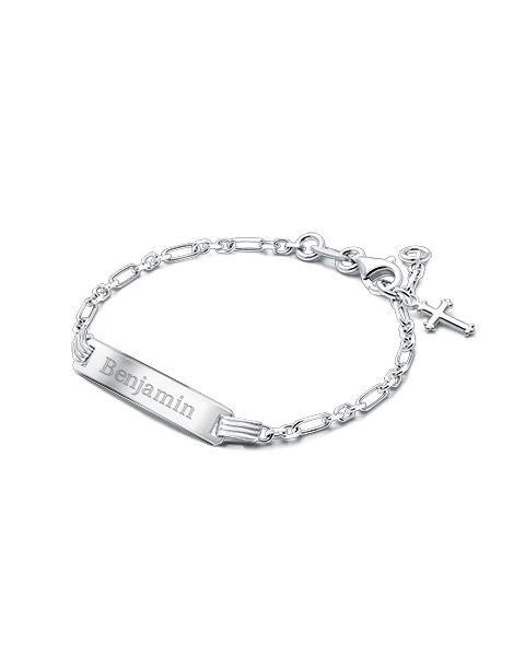 Modern Bar, Christening/Baptism Baby/Children&#039;s Engraved ID Bracelet for Boys - Sterling Silver