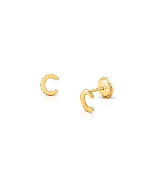 ‘C’ Initial Studs Personalized Baby/Children’s Earrings, Screw Back - 14K Gold