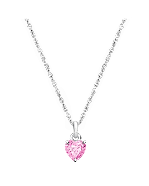 Gia™ Little Love, Pink CZ Heart Children&#039;s Necklace for Girls - Sterling Silver