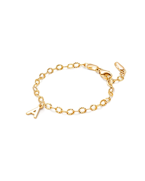 14K Gold Charm Bracelet, Design Your Own Link Chain Bracelet for Teen&#039;s (INCLUDES Initial Charm) - 14K Gold