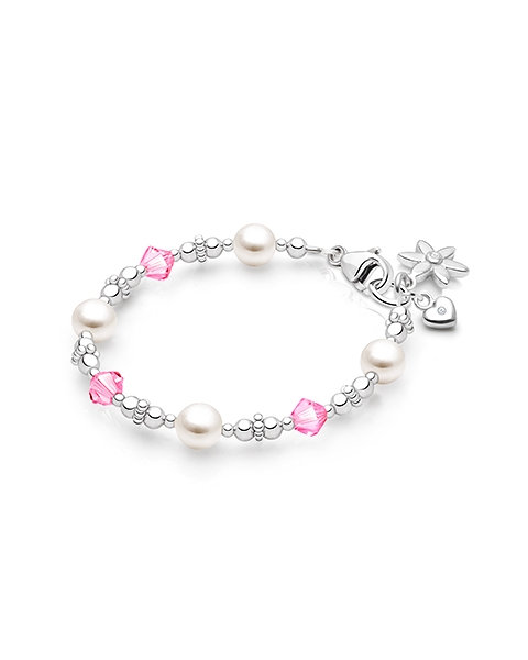 Diamonds &amp; Pearls, Baby/Children&#039;s Beaded Bracelet for Girls - Sterling Silver