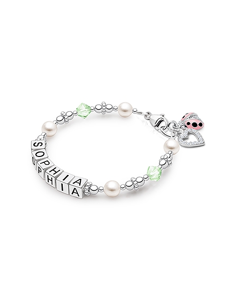 Diamonds &amp; Pearls, Baby/Children&#039;s Name Bracelet for Girls - Sterling Silver