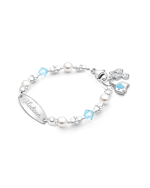 Diamonds &amp; Pearls, Baby/Childrens Engraved Bracelet for Girls - Sterling Silver