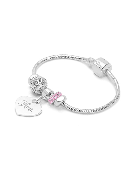 Adoré™ 3 Charm Starter Set, Baby/Children&#039;s Engraved Charm Bracelet for Girls - Sterling Silver