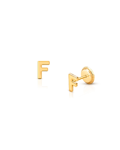 ‘F’ Initial Studs Personalized Baby/Children’s Earrings, Screw Back - 14K Gold