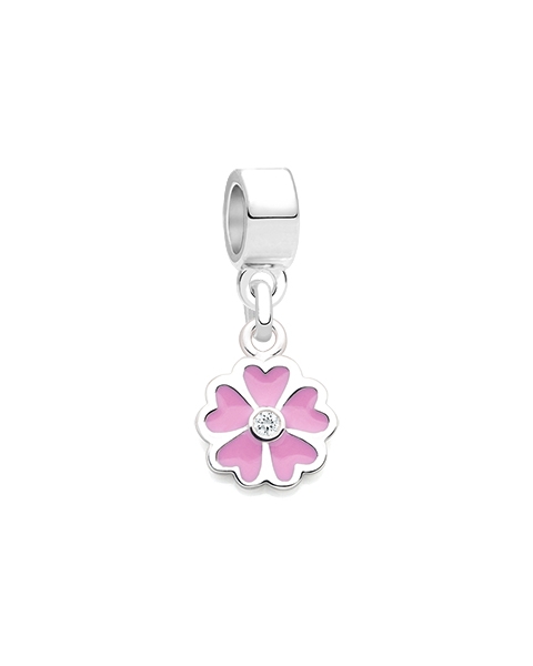 Fine Little Flower, Sterling Silver, Pink Enamel and Clear CZ Flower - Children&#039;s Adoré™ Dangle Charm