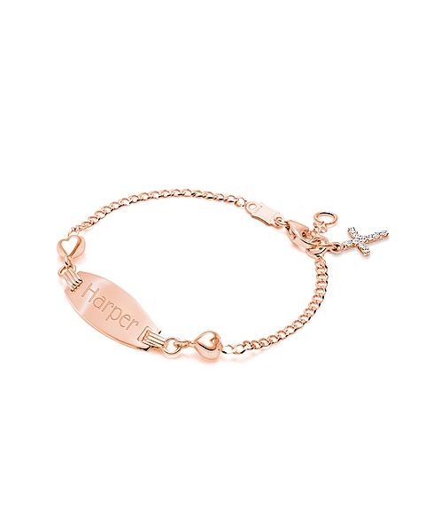 Personalized Rose Gold Name Bracelet with Hearts for Girls Baptism/Christening