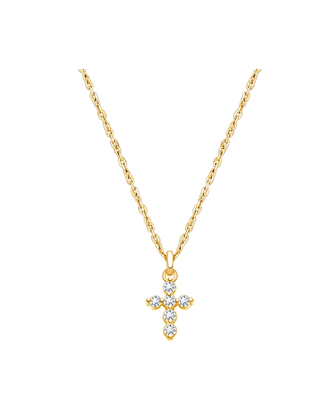 Glory &amp; Grace Cross with Genuine Diamonds, Teen&#039;s Necklace for Girls - 14K Gold