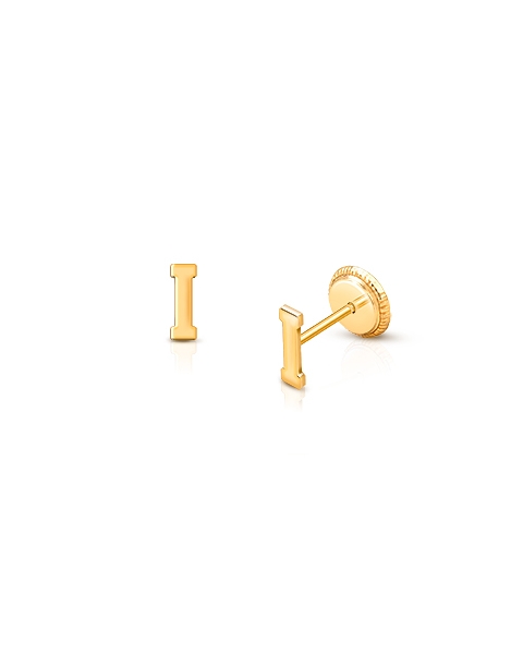 ‘I’ Initial Studs Personalized Baby/Children’s Earrings, Screw Back - 14K Gold