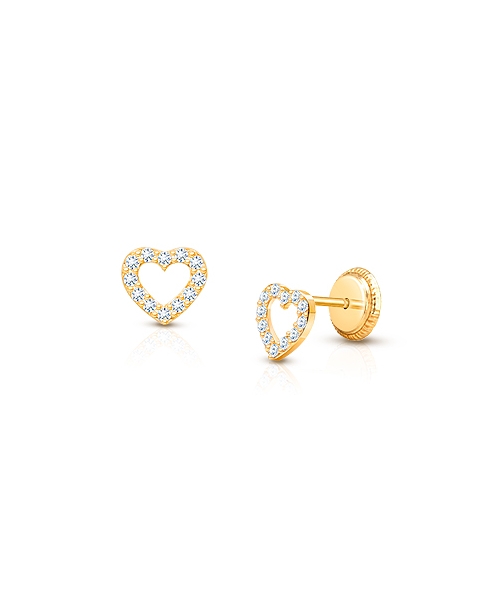 Love of Mine, Clear Pavé CZ Heart, Baby/Children&#039;s Earrings, Screw Back - 14K Gold