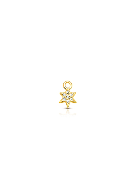 Star - 6 Point, Diamond Pavé Baby/Children&#039;s Individual Charm (Add to Your Existing Bracelet or Necklace) - 14K Gold
