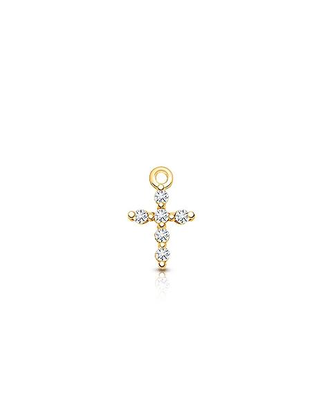 Cross - Pavé CZ Baby/Children&#039;s Individual Charm (Add to Your Existing Bracelet or Necklace) - 14K Gold