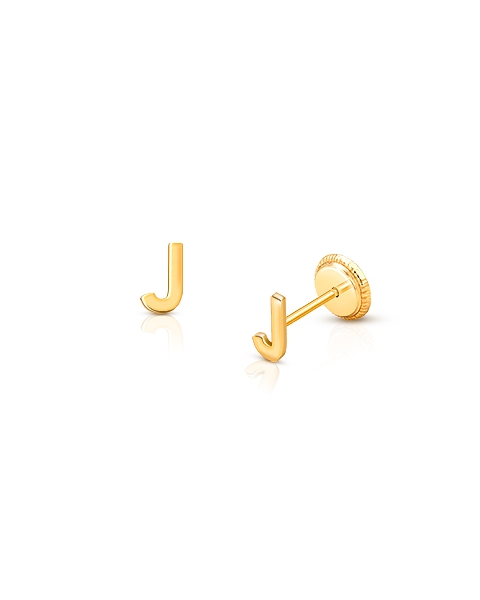 ‘J’ Initial Studs Personalized Baby/Children’s Earrings, Screw Back - 14K Gold