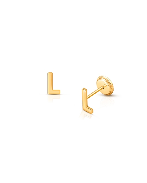 ‘L&#039; Initial Studs Personalized Baby/Children’s Earrings, Screw Back - 14K Gold