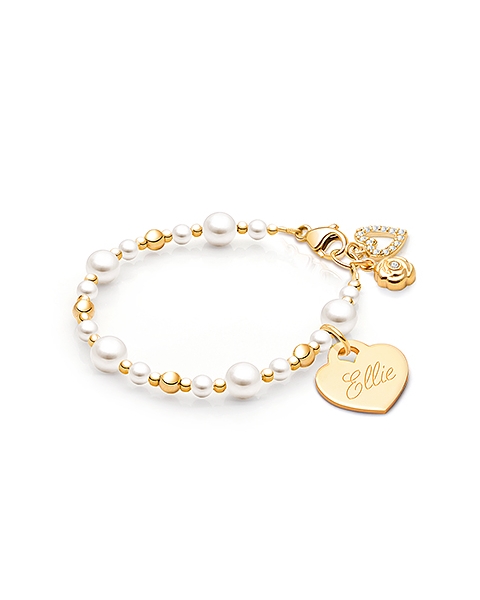 Little Lady, Baby/Children’s Beaded Bracelet for Girls (INCLUDES Engraved Charm) - 14K Gold