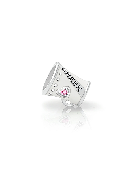 Love2Cheer, Sterling Silver Cheerleader Megaphone with Enamel and Pink CZ - Children&#039;s Adoré™ Charm