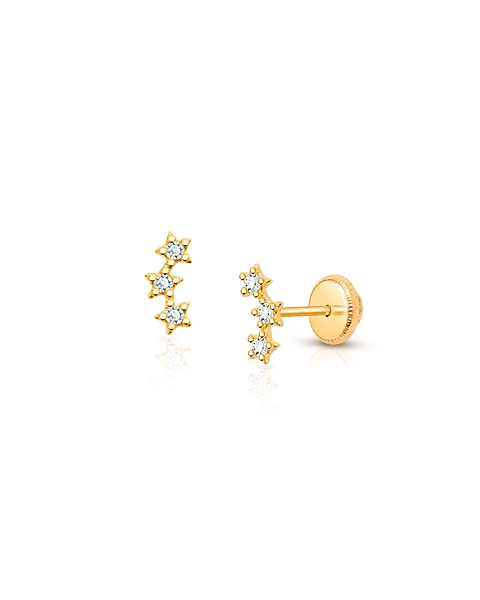Lucky Stars, Clear CZ Teen’s Earrings, Screw Back - 14K Gold