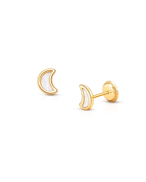 Gia™ Genuine Dream, Mother of Pearl Moon, Teen's Earrings, Screw Back - 14K Gold