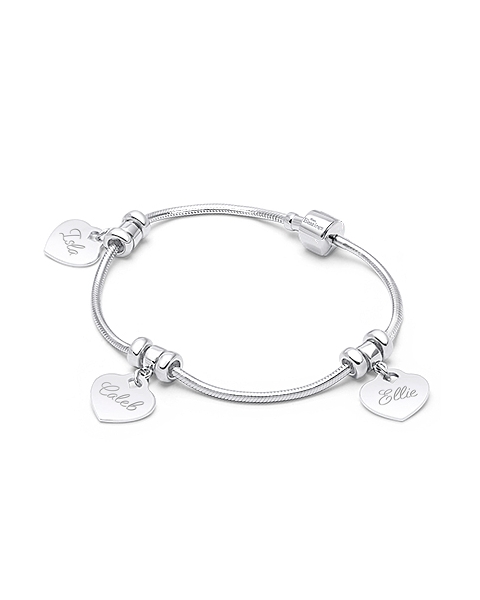 A Mother&#039;s Heart, Adoré™ Bracelet for Women with Children&#039;s Names (FREE Engraving) - Sterling Silver