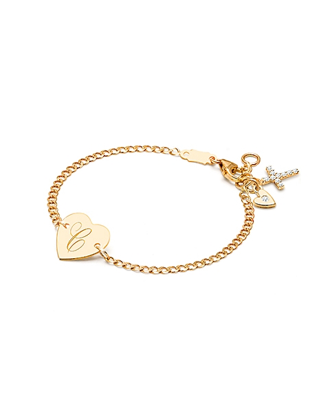 Heart of Gold, Christening/Baptism Baby/Children&#039;s Engraved ID Bracelet - 14K Gold