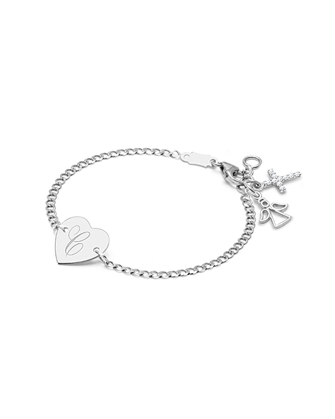 Heart of Gold, Christening/Baptism Baby/Children&#039;s Engraved ID Bracelet - 14K White Gold