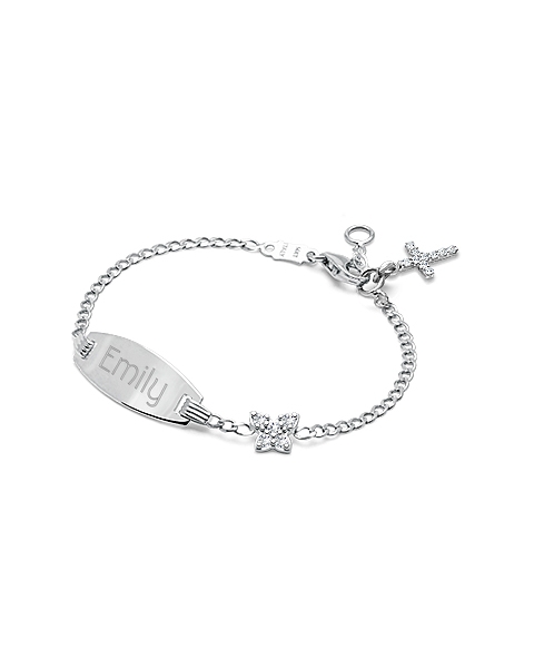 Personal Name Bracelet White Gold with Butterfly for Girls Christening/Baptism