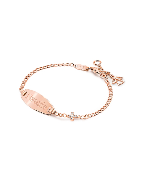 Personal Name Bracelet Rose Gold with Cross for Girls