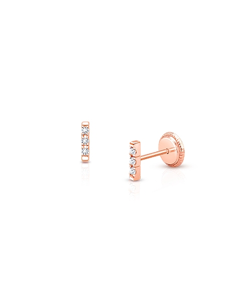 Pavé Bar, Clear CZ Baby/Children’s Earrings, Screw Back - 14K Rose Gold