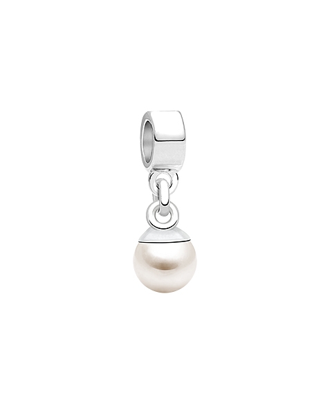Real White Pearl, Sterling Silver and AAA Grade Perfect Round Cultured Pearl - Children&#039;s Adoré™ Dangle Charm