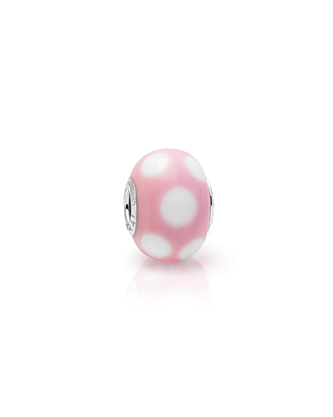 Peachy Princess, Sterling Silver and Pink &amp; White Polka Dot Murano Glass (Hand Made in Italy) - Children&#039;s Adoré™ Charm