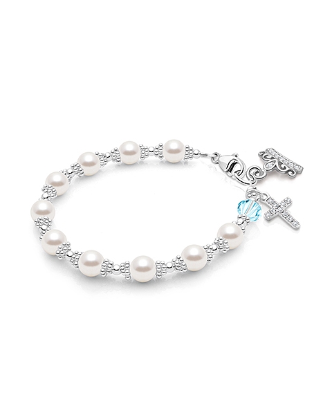 Prayerful Pearls Bracelet with Our Father Bead for Girls First Holy Communion