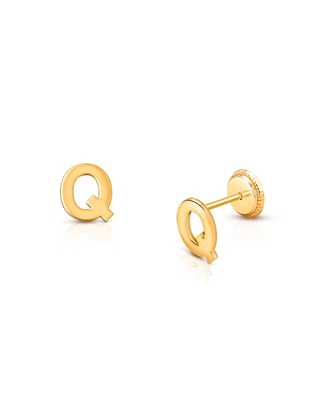 ‘Q’ Initial Studs Personalized Baby/Children’s Earrings, Screw Back - 14K Gold