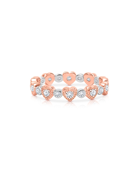 Rosabella Dreamy Hearts, Clear CZ Children&#039;s Two-Tone Ring for Girls - Sterling Silver