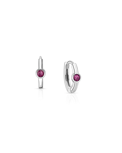 February Birthstone 9mm Huggie Hoops, Swarovski® Crystal Baby/Children&#039;s Earrings - Sterling Silver