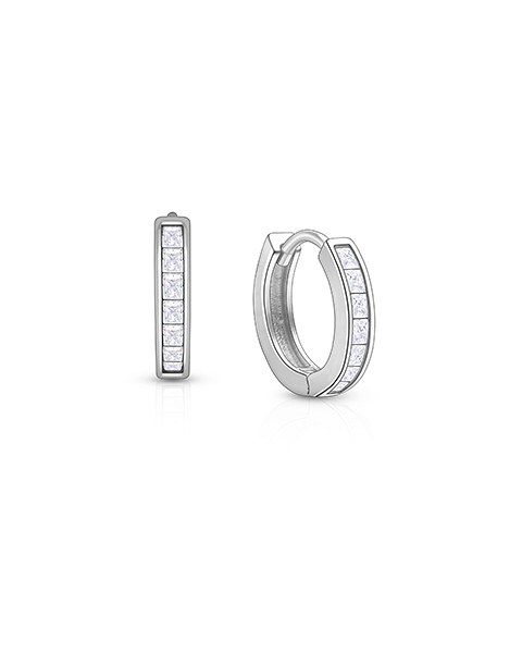 Channel Cut CZ, 11mm Huggie Hoops Baby/Children&#039;s Earrings - Sterling Silver