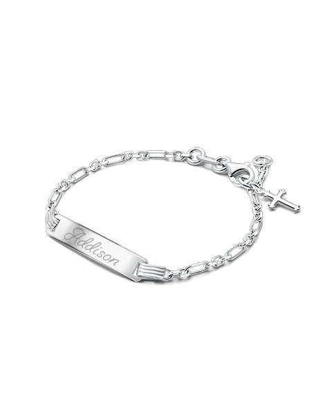 Modern Bar, Christening/Baptism Baby/Children&#039;s Engraved ID Bracelet for Girls - Sterling Silver