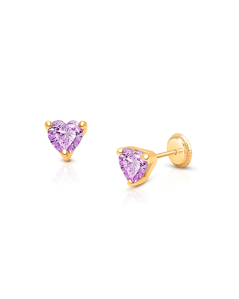 Purple Girls Heart Earring 14K Gold