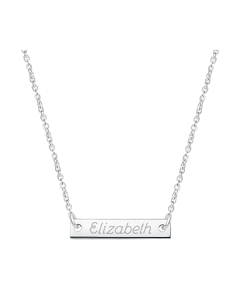 Small Bar, Engraved Children&#039;s Necklace for Girls (FREE Personalization) - Sterling Silver